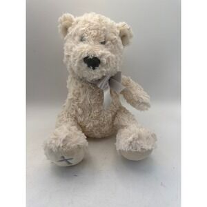 DEMDACO Cream Teddy Bear Plush Toy Silver Bow Embroidered Paw